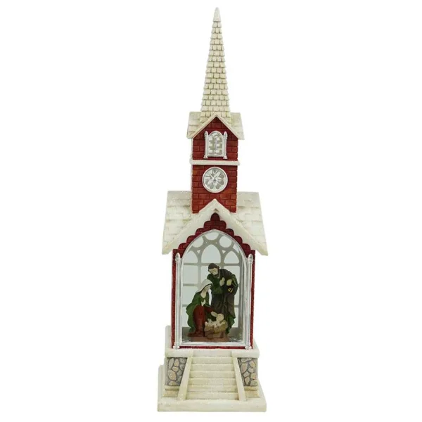 Arys Imports Snowy Chapel With Led Warm White Light Up Nativity Holy Family Scene Spinning Glitter Waterglobe