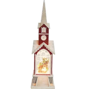 Arys Imports Snowy Chapel With Led Warm White Light Up Nativity Holy Family Scene Spinning Glitter Waterglobe