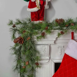 Gerson International Snowy Ming Pine Garland With Drooping Branches And Pinecones