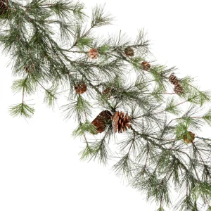 Gerson International Snowy Ming Pine Garland With Drooping Branches And Pinecones