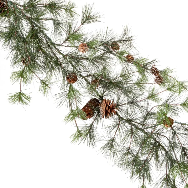 Gerson International Snowy Ming Pine Garland With Drooping Branches And Pinecones