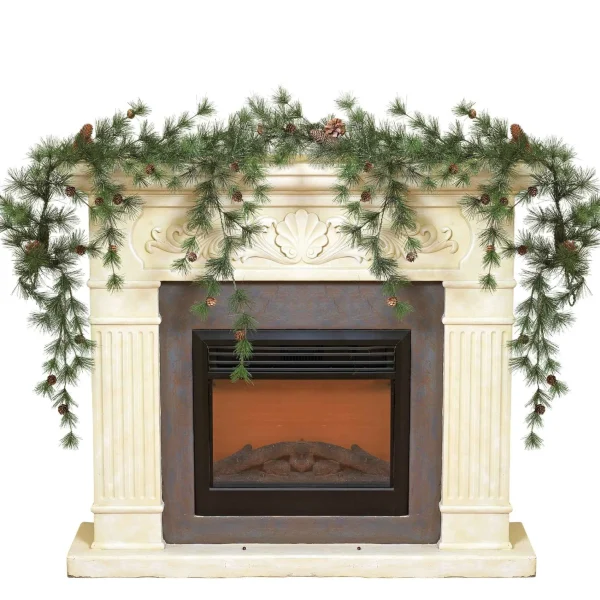 Gerson International Snowy Ming Pine Garland With Drooping Branches And Pinecones