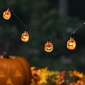 Gerson International Solar Powered Jack O Lantern Pumpkin Light String, 5 Ft