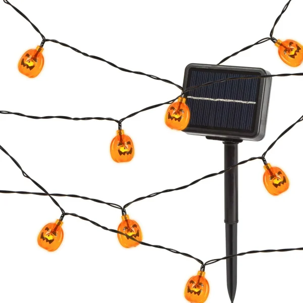 Gerson International Solar Powered Jack O Lantern Pumpkin Light String, 5 Ft