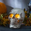 Gerson International Spooky Lighted Resin Skull Creepy Halloween Decor, Led Candle