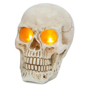 Gerson International Spooky Lighted Resin Skull Creepy Halloween Decor, Led Candle