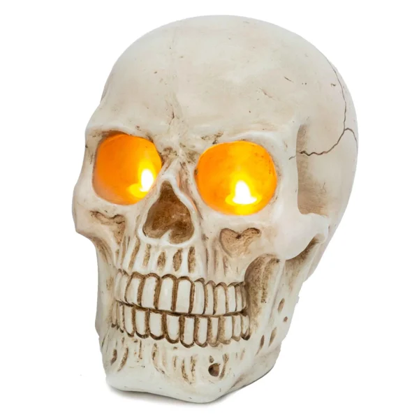 Gerson International Spooky Lighted Resin Skull Creepy Halloween Decor, Led Candle