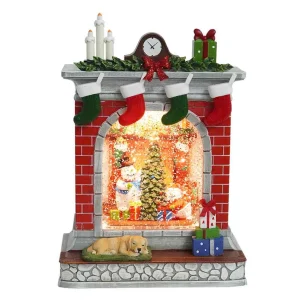 Arys Imports Stockings On Fireplace With Led Light Up Snowman Family Scene Spinning Glitter Waterglobe