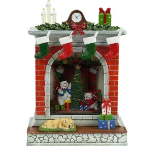 Arys Imports Stockings On Fireplace With Led Light Up Snowman Family Scene Spinning Glitter Waterglobe