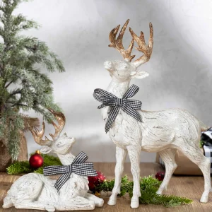 Gerson International Traditional Christmas Decor White Gold Reindeer Table Accent