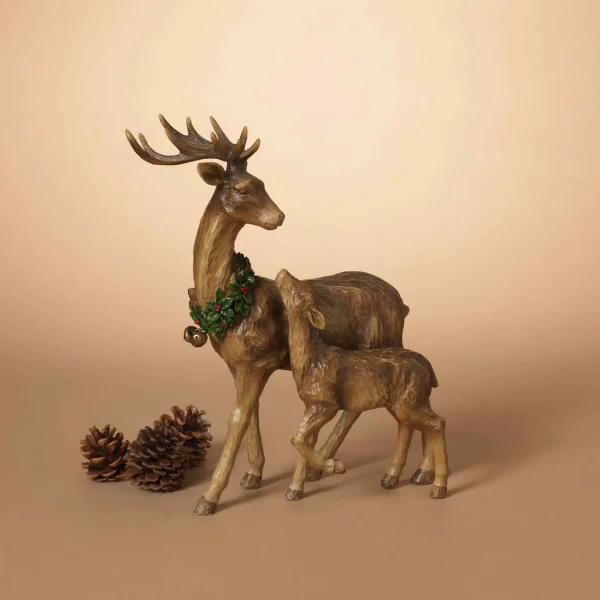 Gerson International Traditional Christmas Reindeer Decor With Baby Tabletop Accent