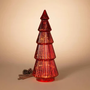 Gerson International Traditional Vintage Lighted Handblown Red Mercury Glass Tree