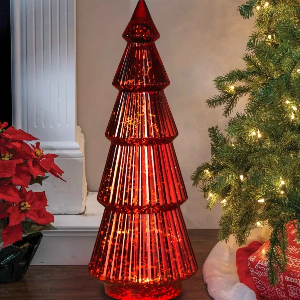Gerson International Traditional Vintage Lighted Handblown Red Mercury Glass Tree