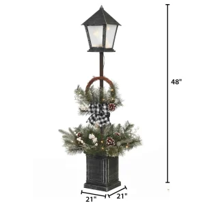 Gerson International Vintage Lantern Post With Wreath And Micro Led Lights, Timer