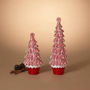 Gerson International Whimsical Traditional Peppermint Ribbon Christmas Candy Trees