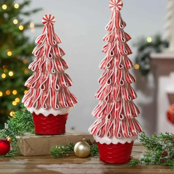 Gerson International Whimsical Traditional Peppermint Ribbon Christmas Candy Trees