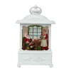 Arys Imports White Antique Lantern With Led Light Up Santa And Mrs Claus Scene Spinning Glitter Waterglobe