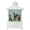 Arys Imports White Antique Lantern With Led Light Up Snowman Family Scene Spinning Glitter Waterglobe
