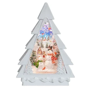 Arys Imports White Christmas Tree With Led Warm White Light Up Snowman Scene Spinning Glitter Waterglobe