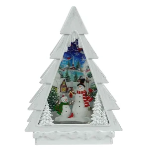 Arys Imports White Christmas Tree With Led Warm White Light Up Snowman Scene Spinning Glitter Waterglobe
