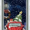 Arys Imports White Frame Snowing Wall Plaque With Red Car