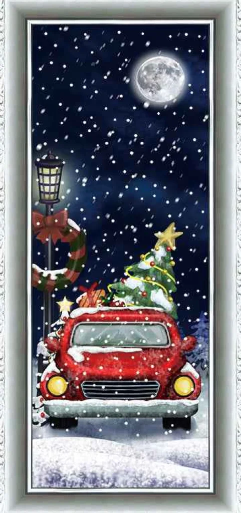 Arys Imports White Frame Snowing Wall Plaque With Red Car