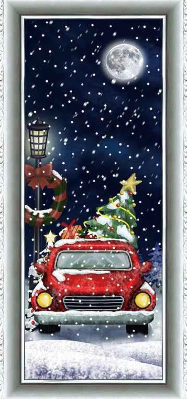 Arys Imports White Frame Snowing Wall Plaque With Red Car