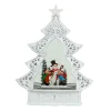 Arys Imports White Scroll Design Christmas Tree With Led Warm White Light Up Snowman And Kids Scene Spinning Glitter Waterglobe