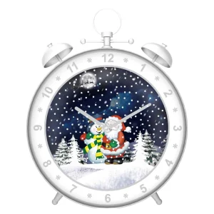 Arys Imports White Snowing Time Alarm Clock With Santa And Snowman