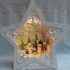 Arys Imports White Star Scroll Design With Led Warm White Light Up Snowman Family Scene Spinning Glitter Waterglobe